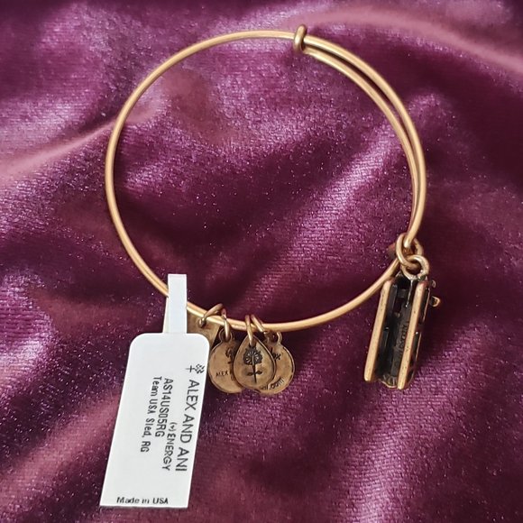 New ALEX And ANI Gold Team U.S.A Sled Charm Bracelet  Bangle Energy 236 - Picture 3 of 4